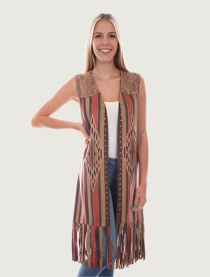 Scully Long Microfiber Serape Fringe Vest