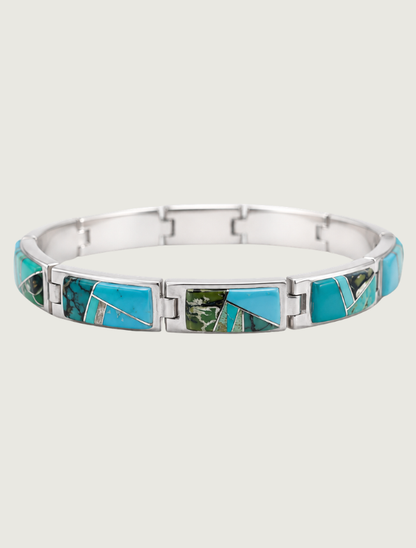 Valerie Yazzie SS Turquoise Inlay 9-Link Bracelet