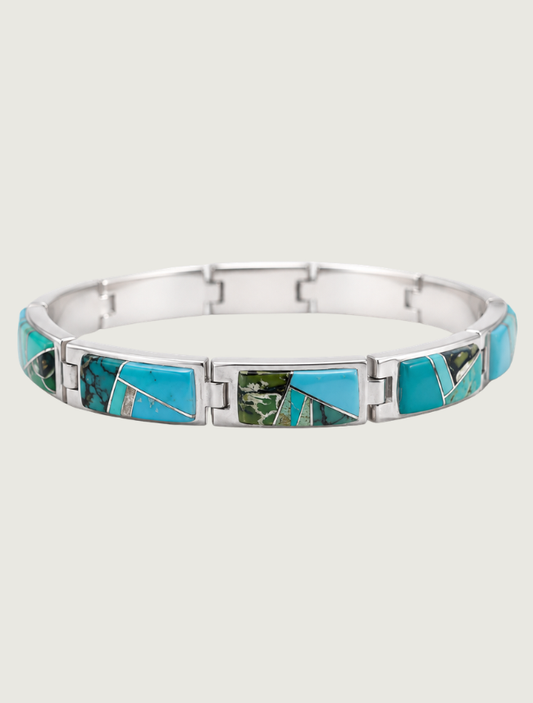Valerie Yazzie SS Turquoise Inlay 9-Link Bracelet