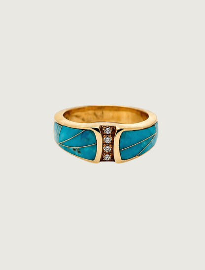 14K Yellow Gold Turquoise & Diamond Ring