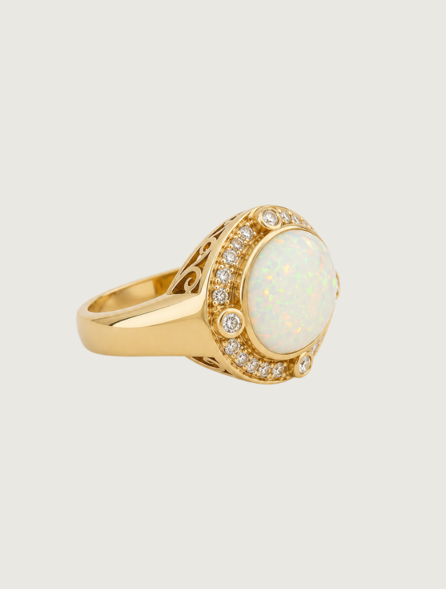 14K Yellow Gold Opal & Diamond Ring