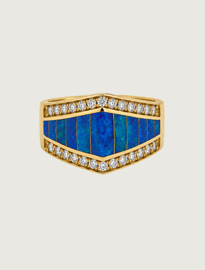 14K Yellow Gold Blue Opal & Diamond Ring