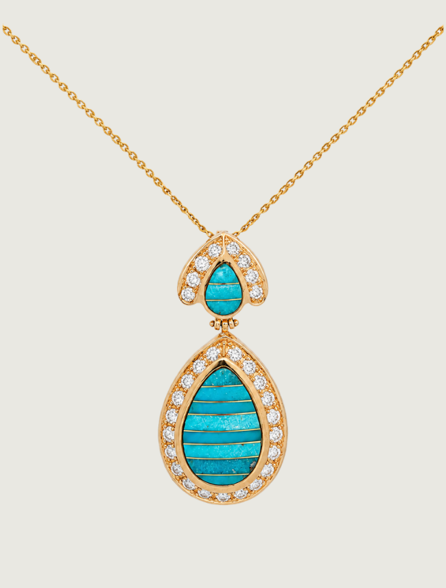 14K Yellow Gold Turquoise & Diamond Pendant