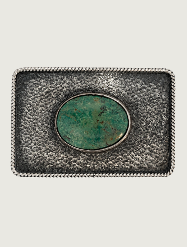 Clint Orms Bowie 1604 Center Turquoise with Rope Edge Trophy Buckle