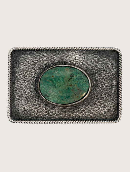 Clint Orms Bowie 1604 Center Turquoise with Rope Edge Trophy Buckle