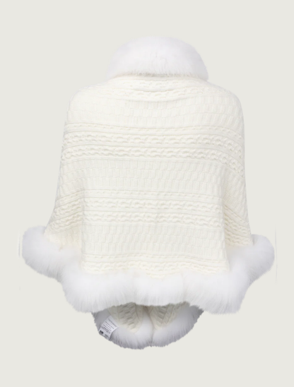 Pinto Ranch Cashmere & Fox Fur Cape in White