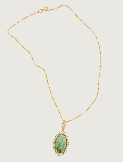 18K Yellow Gold Turquoise and Diamond Pendant