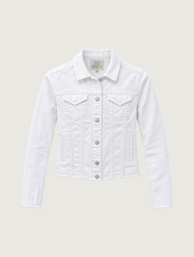 Stacy Bradley Design Equine Elegance White Denim Jacket in Pearl White