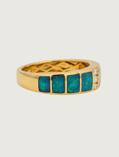 14K Yellow Gold, Opal, and Diamond Inlay Ring