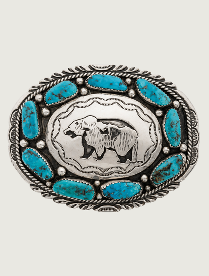 J. Bahe Sterling Silver & Turquoise Bear Buckle