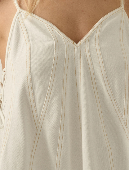 Promesa Denim Paneled A-Line Babydoll Mini Dress