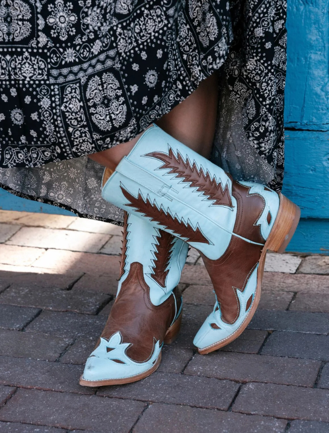 Stetson Alix Blue & Brown Two-Tone Snip Toe Cowgirl Boots