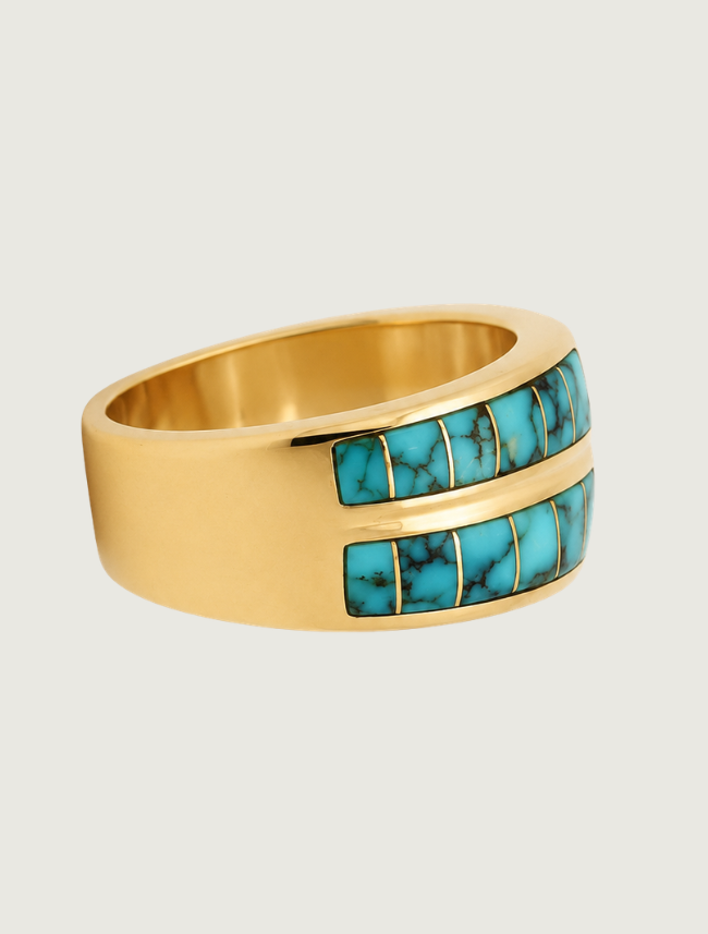14K Yellow Gold Turquoise & Diamond Ring