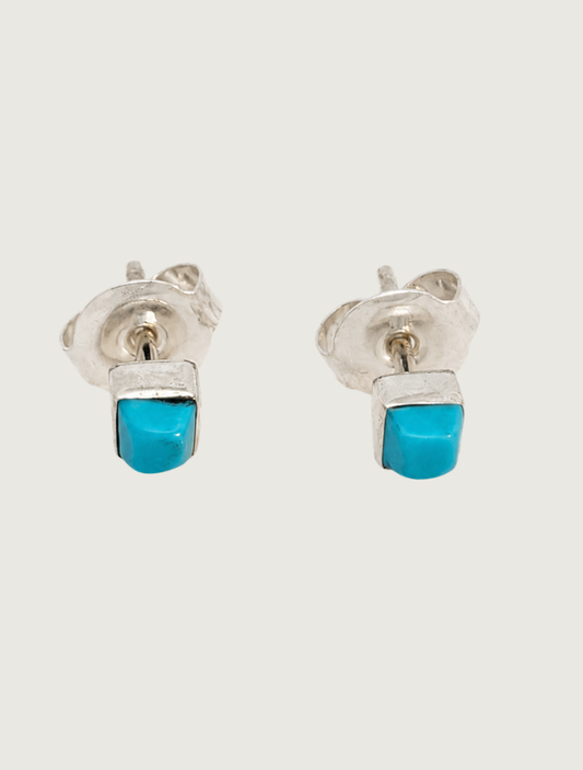 Front view of sterling silver Sleeping Beauty turquoise stud earrings
