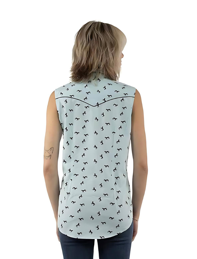Scully Women's Light Blue Horse Print Sleeveless Top