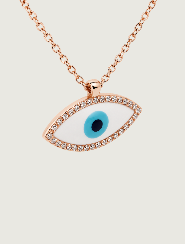 18K Rose Gold Enamel & Diamond Evil Eye Necklace