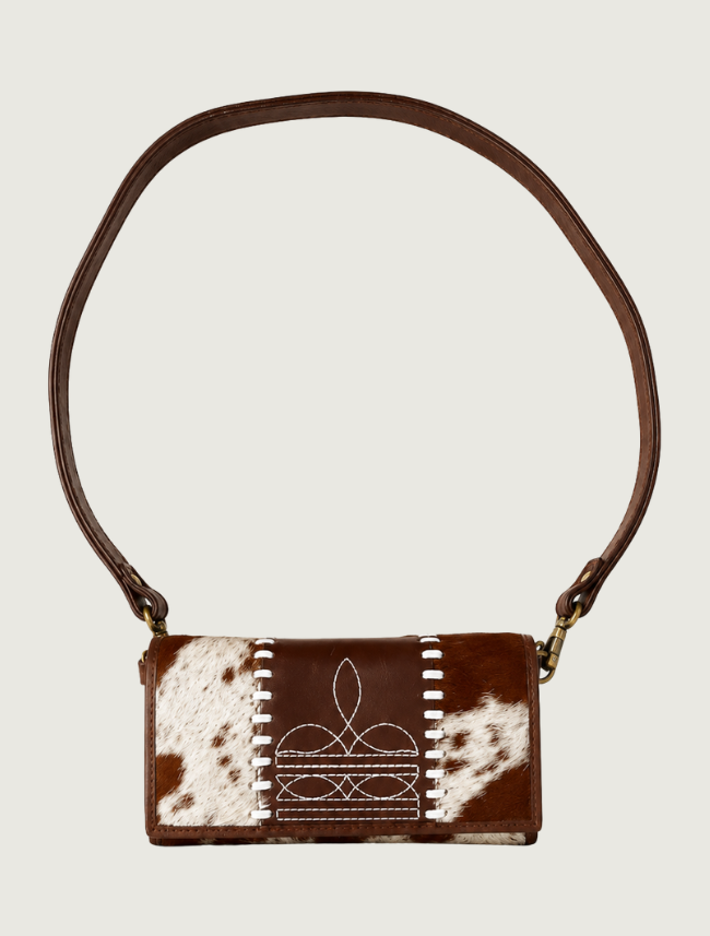 Mavericks Cowhide & White Embroidery Crossbody Bag