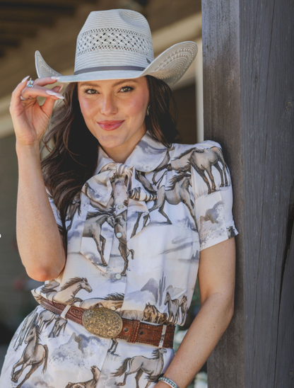 LOVLEI Ranch "Chantilly" Pleated Shirt with Tie
