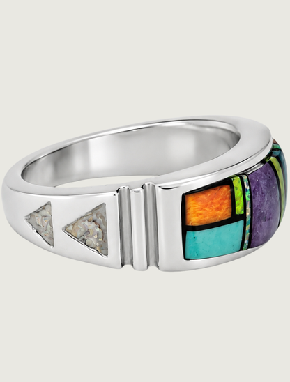 Sterling Silver Multi Inlay Ring