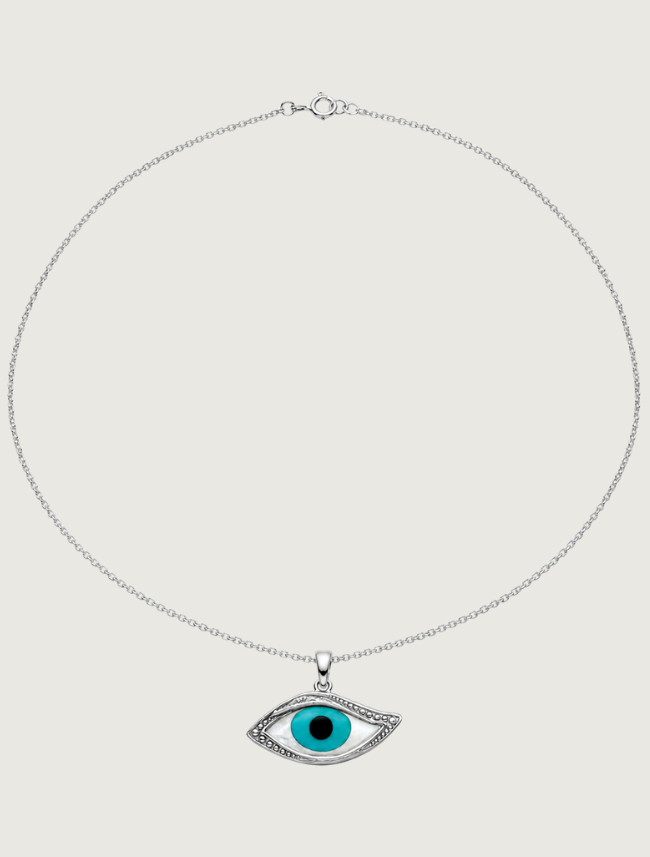 Kabana Sterling Silver Inlay Evil Eye Pendant (L)