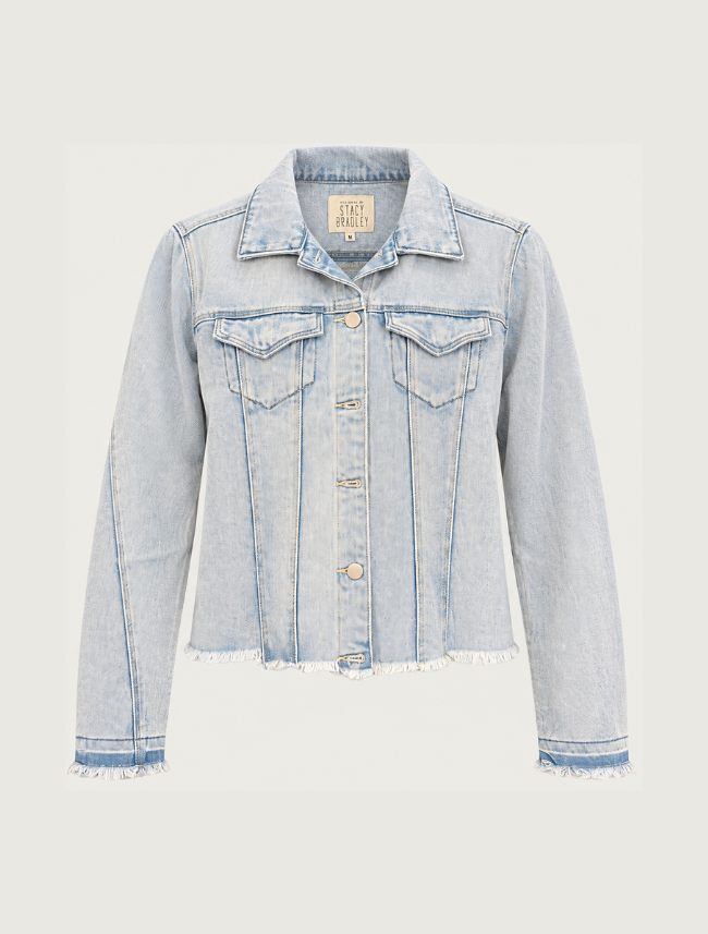 Stacy Bradley Design Lots of Stirrups Light Denim Jacket in Green
