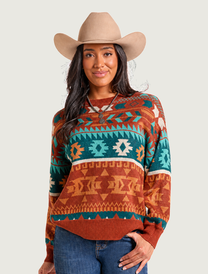 Panhandle Slim Women's Rust Aztec Crewneck Sweater