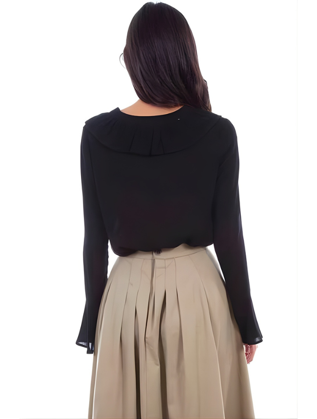 Scully Women's Black Ruffled Front Blouse