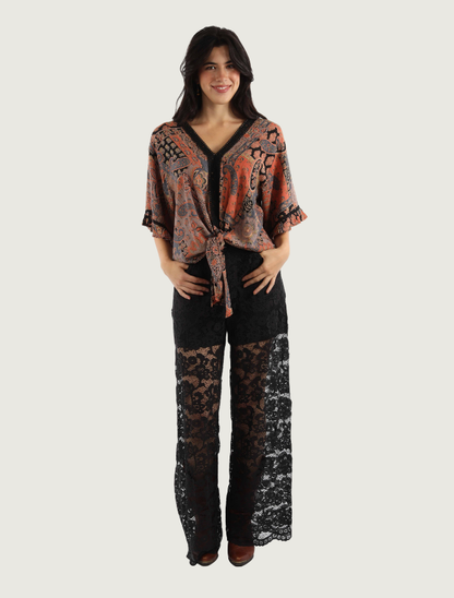 Scully Women's Black Lined Lace Wide Leg Lace Pant