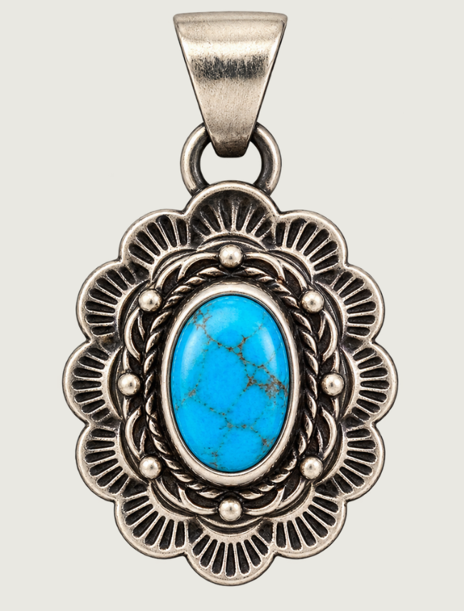 Sterling Silver Ornate Turquoise Necklace