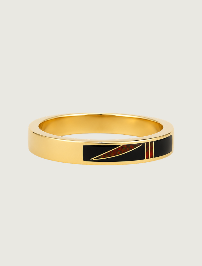 14K Yellow Gold Black Jade & Fire Opal Ring