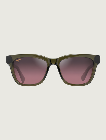 Maui Jim Hanohano square sunglasses in Shiny Trans Green / Maui Rose — front view