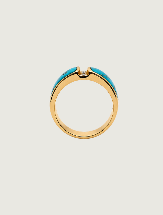 14K Yellow Gold Sleeping Beauty Turquoise & Diamond Ring