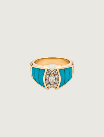14K Yellow Gold Turquoise & Diamond Ring