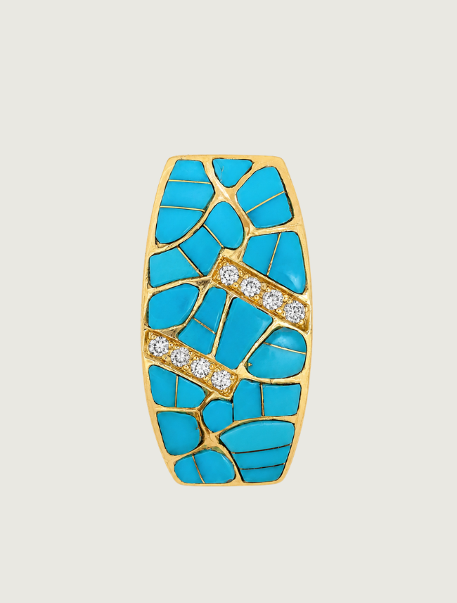 14K Yellow Gold Turquoise & Diamond Pendant