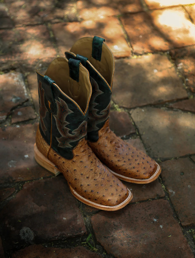 Corral Men's Tan & Olive Green Ostrich Embroidery Cowboy Boots
