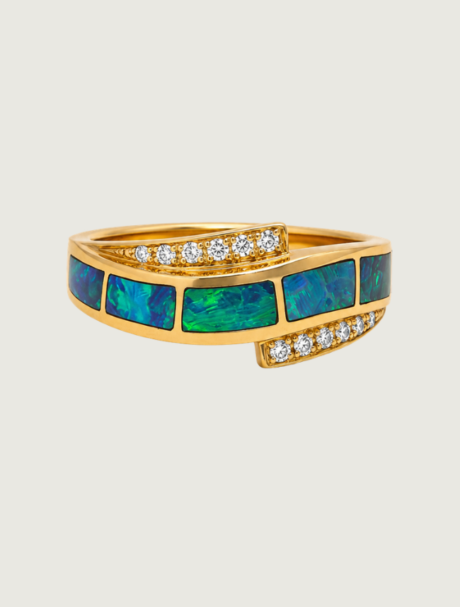 14K Yellow Gold Opal Inlay & Diamond Ring