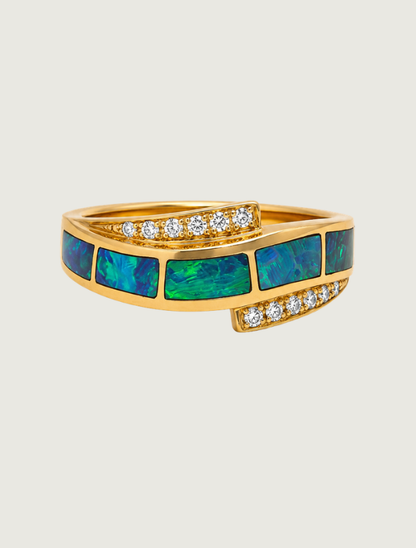 14K Yellow Gold Opal Inlay & Diamond Ring