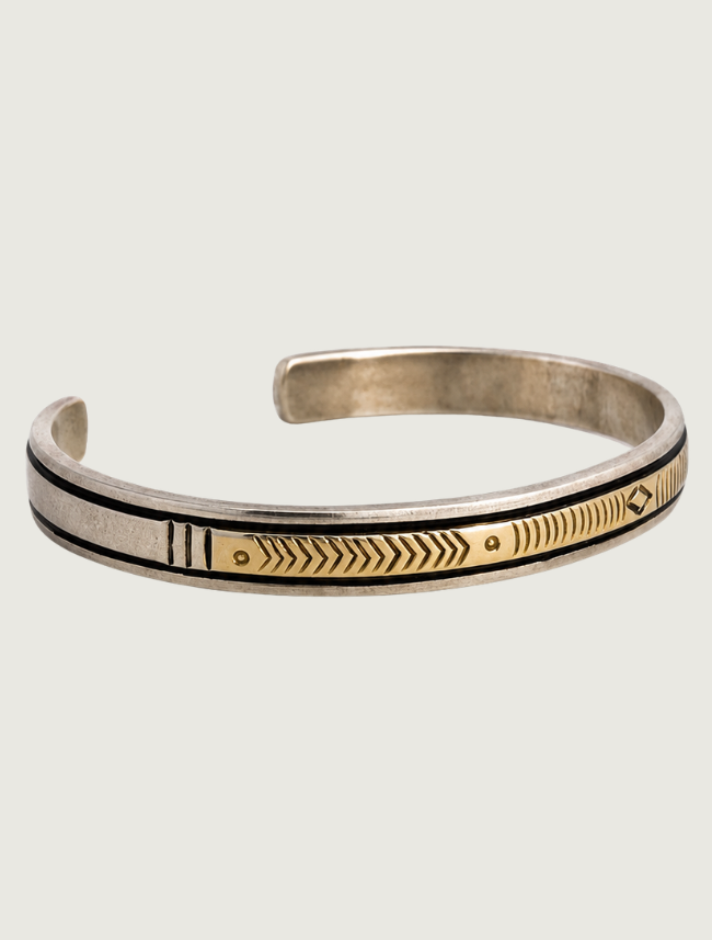 Herbert Begay Sterling Silver 14KY Stamped Cuff Bracelet