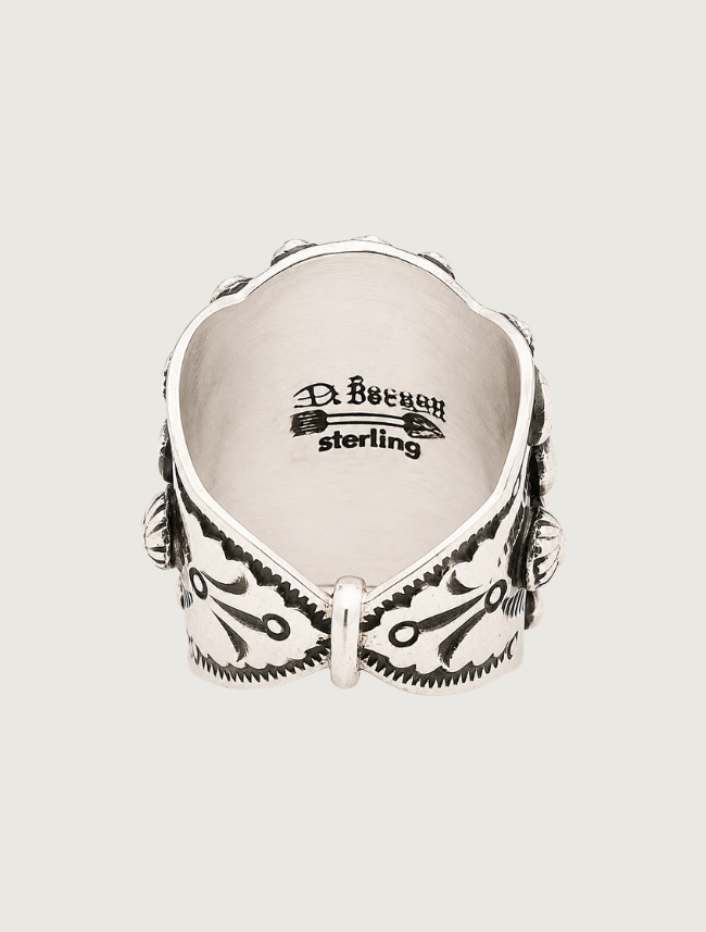 Interior view of Darryl Becenti sterling silver ring showing hallmark stamp
