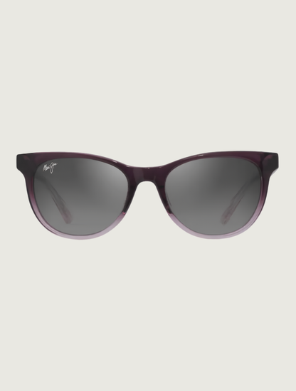 Maui Jim Lonomea cat eye sunglasses in Matte Trans Dark Violet to Lilac / Neutral Grey — front view