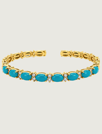 18K Yellow Gold Turquoise & Diamond Cuff Bracelet
