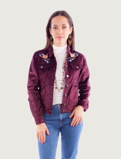 Scully Women's Burgundy Velvet Floral Embroidered Jacket