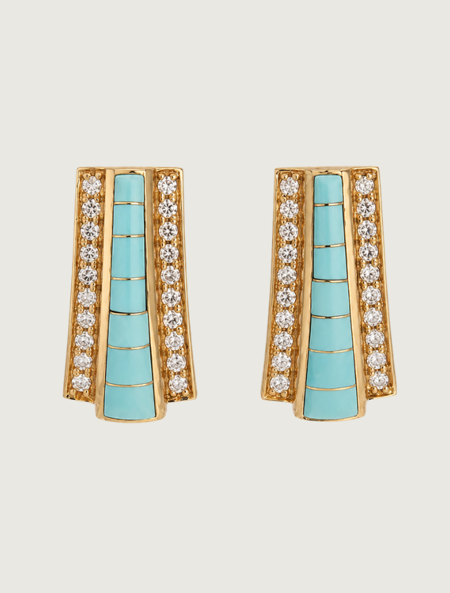 14K Yellow Gold Turquoise & Diamond Earrings
