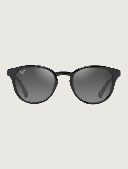 Maui Jim Hiehie round sunglasses in Shiny Black with Trans Light Grey / Neutral Grey — front view