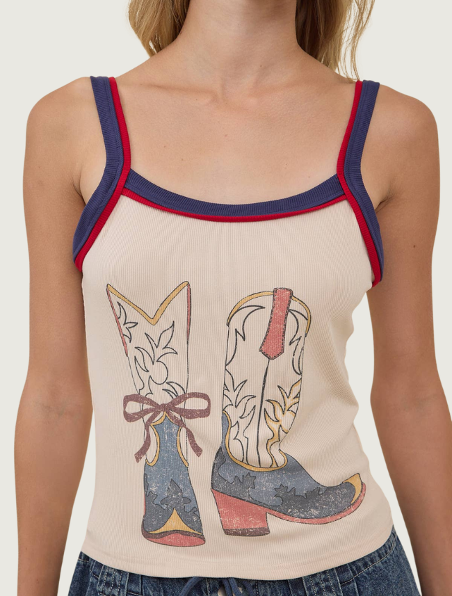 Raisonnel Vintage Cowboy Boots Ribbed Tank