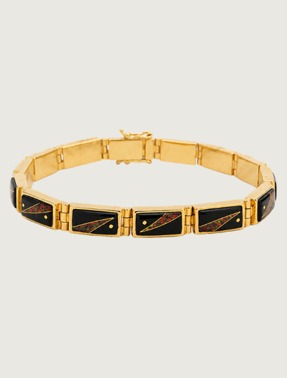 14K Yellow Gold Black Jade & Fire Opal Bracelet