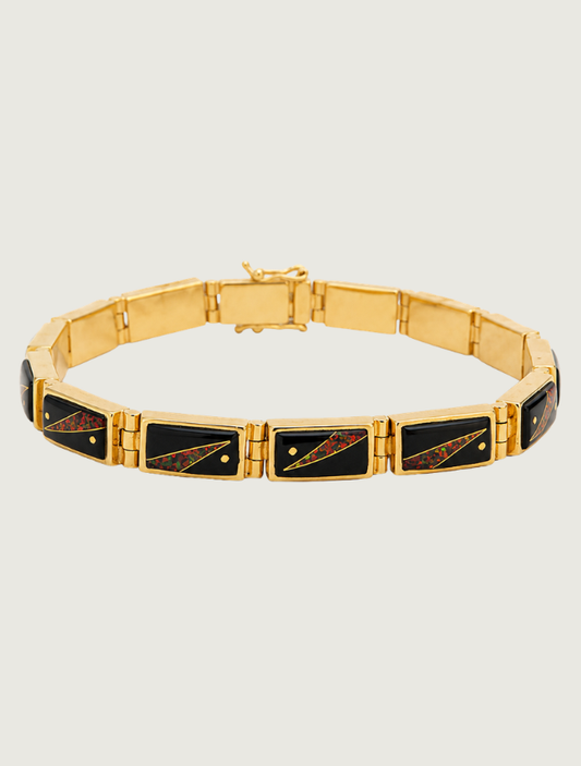 14K Yellow Gold Black Jade & Fire Opal Bracelet