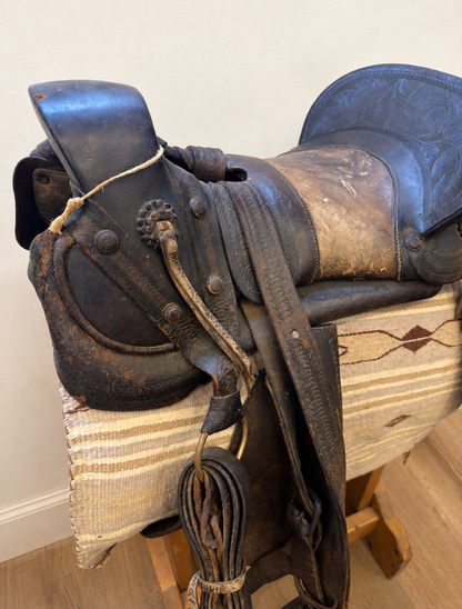 Vintage Mule Saddle with California Leaf Tooling