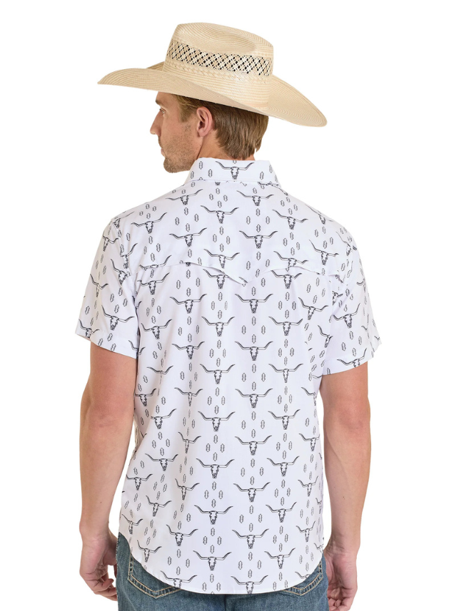 Rock & Roll Denim Men's TEK Western White Sheer Short Sleeve Shirt