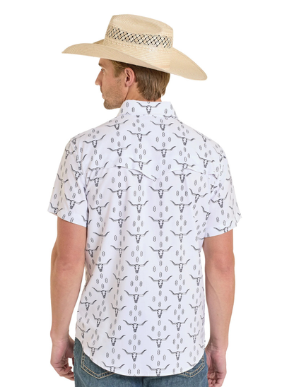 Rock & Roll Denim Men's TEK Western White Sheer Short Sleeve Shirt